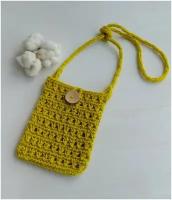 Сумка из джута желтая /Вязанная сумка из джута /Сумочка для телефона/Маленькая сумочка-чехол для телефона/ Сумка на плечо /Сумка вязанная