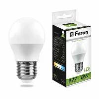 Светодиодная LED лампа шар Feron E27 (е27) 9W(Вт) 4000K 820lm 45x82 220V (LB-550) 25805