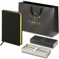 Подарочный набор Parker ручка шариковая "Jotter Core Stainless Steel GT", ежедневник А5 черный, пакет, 880886, 880886СН