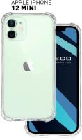 Противоударный чехол ROSCO для Apple iPhone 12 mini (Эпл Айфон 12 мини) силиконовый с усиленными углами и бортиком (защитой) модуля камер, прозрачный