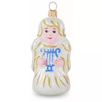 Елочка Стеклянная елочная игрушка Ангел 8 см белый, подвеска С 653