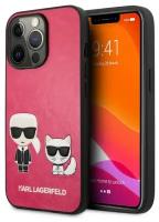 Lagerfeld для iPhone 13 Pro чехол PU Karl & Choupette Hard Fushia