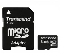 Флеш карта TRANSCEND microSD 8Gb Class 10, адаптер