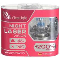 Лампа H4 12V 60/55W P43t (ClearLight) Night Laser Vision +200% Light (комплект 2 шт.)