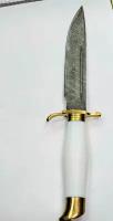 Нож фиксированный клинок финка НКВД Дамаск белый, туристический с чехлом для охоты и коллекционирования (модель 9)