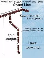 Комплект водосточной системы Grand Line для ската 9м, Шоколад (RAL 8017)