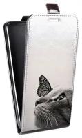 Дизайнерский вертикальный чехол-книжка для Асус Зенфон 3 Макс ZC553KL / ASUS ZenFone 3 Max ZC553KL Кот и бабочка