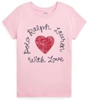 Футболка Polo Ralph Lauren XL розовая с сердцем и лого надписями на груди Big Girls Jersey Graphic T-shirt 16 155/76