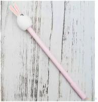 Ручка Зайчик шарик Розовый подарочная детская, женская с игрушкой/ подарок ребенку, девочкам, мальчикам в школу