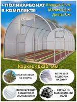 Теплица Арочная (Поликарбонат в комплекте) 2.5 х 8 метров, оцинкованный каркас 40х20 мм - Боярская Люкс