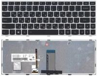 Клавиатура для ноутбука Lenovo IdeaPad Flex 2-14, G40-30, G40-70 черная, рамка серебряная, с подсветкой