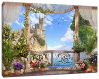 Картина Уютная стена "Цветочный балкон с видом на Ласточкино Гнездо" 90х60 см