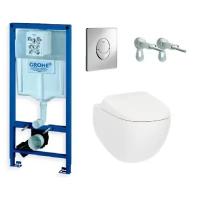 Am. Pm Инсталляция Grohe 38721001, с безободковым унитазом Sensation FlashClean C301700WH, сиденье микролифт, комплект