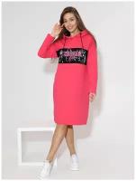 Платье ИСА-Текс, в спортивном стиле, свободный силуэт, миди, подкладка, капюшон, размер 52, розовый