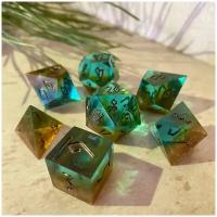 Дайсы ручной работы (игральные кости, кубики) для DnD, ДнД, Dungeons and Dragons, Pathfinder RPG (набор 7шт) Rusty Emerald