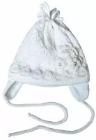 Теплая нарядная шапочка для новорожденного / детский головной убор на девочку / шапка зимняя на выписку/ белая/ 30% шерсть/ хлопковый подклад