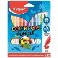 Комплект 7 шт, Фломастеры MAPED"Color'Peps Jungle", 12 цветов, смываемые, вентилируемый колпачок, 845420