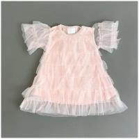 Нарядное платье для девочки, Рюши, с коротким рукавом, розовое, персиковое, двуслойное, праздничное, на рождество, на крестины 22 (68-74) 3-6 мес