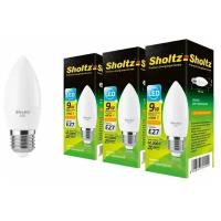 Комплект из 3 светодиодных энергосберегающих ламп Sholtz свеча С37 9Вт E27 2700К 220В пластик (Шольц) LEC3019T