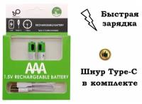Аккумуляторные батарейки Li-ion AAA (мизинчиковые аккумуляторы), 750 mWh, набор 2 шт. с зарядкой USB (c возможностью многократной и быстрой зарядки)