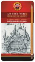 Карандаши чернографитные KOH-I-NOOR, набор 12 шт, "Art", 8В-2H, без резинки, металлическая коробка, 1502012008PL