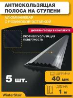 Алюминиевая полоса противоскользящая на ступени с резиновой вставкой