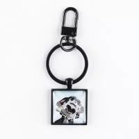 Брелок для ключей DARIFLY "Чёрно-белая собака", с карабином, черный, квадратный