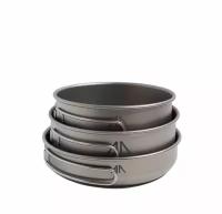 Набор сверхлегкой титановой посуды GORAA 3-Piece Titanium Pot And Pan Cook Set (3 миски со складными ручками), с чехлом в комплекте