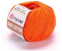 Пряжа YarnArt Baby Cotton -1 шт, 421 оранжевый, 165 м/50 г, 50% хлопок, 50% акрил /ярнарт беби коттон/