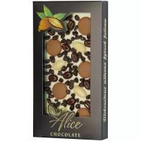 Шоколад Alice Chocolate белый с миндалем и шоколадным декором, 100 г