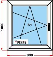 Окно из профиля рехау BLITZ (1000 x 900) 35, с поворотно-откидной створкой, 2 стекла, левое открывание