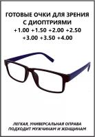 Очки готовые пластиковые с диоптриями +2.50 корригирующие зрения и чтения женские, мужские KIND