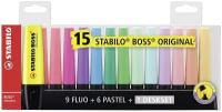 Маркер-текстовыделитель STABILO Boss Original, 15 цветов: 9 флуоресцентных + 6 пастельных