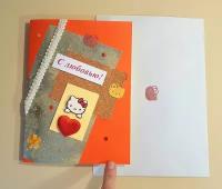 Открытка ручной работы, "Hello Kitty", Китти, для девочки, красная, А5.+Конверт
