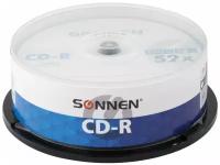 Диски CD-R SONNEN 700Mb 52x Cake Box (упаковка на шпиле) комплект 25шт, 513531