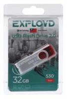 Флешка Exployd 530, 32 Гб, USB2.0, чт до 15 Мб/с, зап до 8 Мб/с, красная