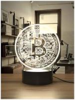 Ночник /световая подставка на стол в офис /символом Биткойн /Bitcoin /криптовалюта /подарок трейдеру