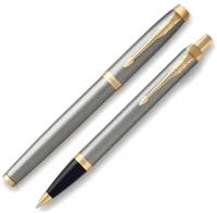 PARKER набор шариковая и роллерная ручки IM Core Metal TK223, M, черный цвет чернил, 2 шт