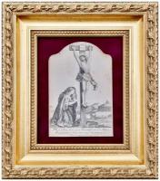 Старинная гравюра "Святая Мария Магдалина, оплакивающая распятого Христа"