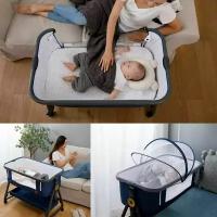 Колыбель-кроватку Ining Baby с колесами для новорожденных, blue
