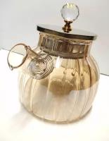 Стеклянный заварочный чайник С золотой металлической крышкой цветет объемом 1000 мл