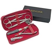 Маникюрный набор Zinger 7105, 7 предметов, серебристый/тёмно-красный