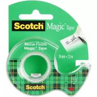 Клейкая лента (скотч) Scotch Magic Tape, канцелярская невидимая, с диспенсером, 19 мм x 7,5 м (3M 8-1975D-EEME, 70005076974)