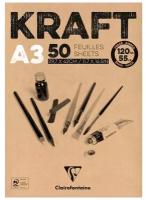 Блокнот для эскизов и зарисовок Clairefontaine 50 листов, А3, на склейке, "Kraft", 120 г/м2, верже, крафт (975816C)