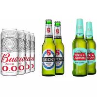 Безалкогольное пиво Сет Мировые лагеры Bud, Stella Artois, Becks 8шт в упаковке