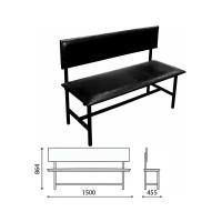Банкетка со спинкой "Берта" 1500х455х864 мм, усиленная, черный каркас, кожзам черный