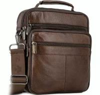 Мужская кожаная сумка ZNIXS 7101 - коричневый - 26 X 23 X 8 см