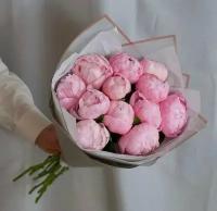 Букет Пионы розовые 13 шт, красивый букет цветов пионов, шикарный, премиум цветы
