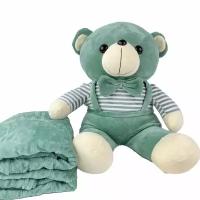 Зеленый медведь(45см) с пледом (100см*160см), игрушка подушка антистресс, мягкая обнимашка