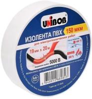 Изолента Unibob ПВХ (19мм x 20м, 150мкм, белая) 1шт